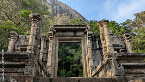 Stone ruins from ancient capital citadel and fortress of Yapahuwa, Sri Lanka 