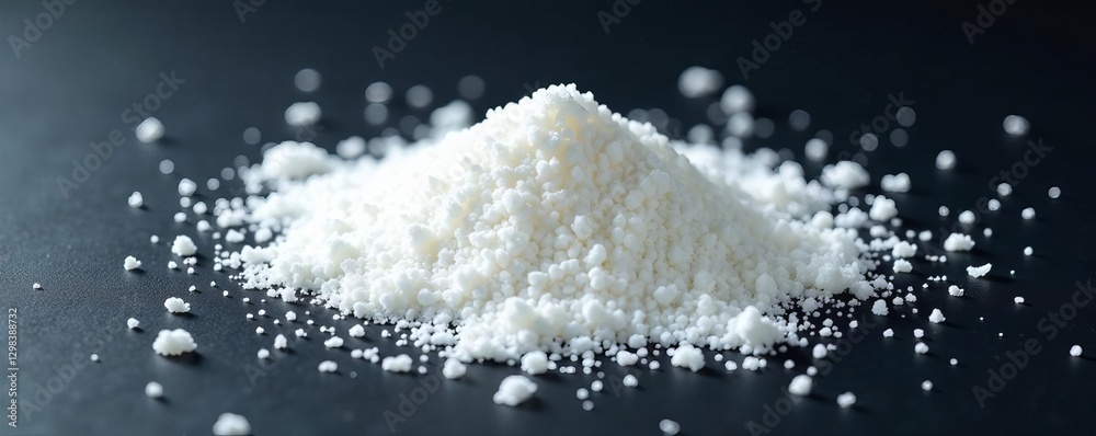 White granulated sugar scattered on a dark surface , still life, contrast White granulated sugar scattered on a dark surface , still life, contrast