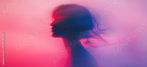 Silhouette of a Woman in a Dream: A captivating artistic image portrays the silhouette of a woman, her form softened by the surrounding motion blur. photo