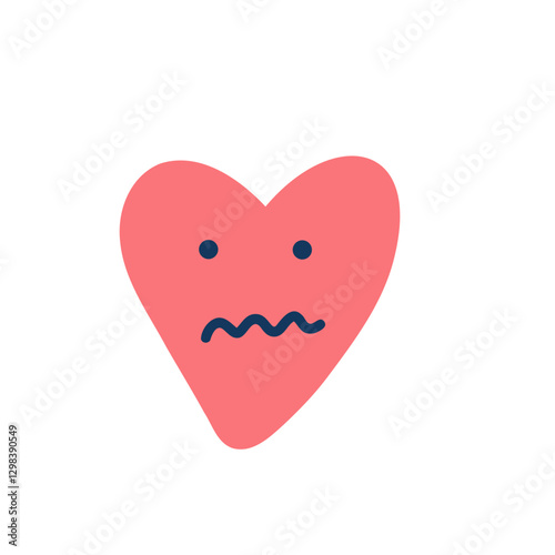 Cute heart. Sad face character, break up and heartbreak vector illustration, emotional sticker