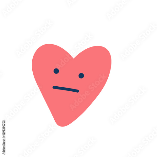 Cute heart. Sad face character, break up and heartbreak vector illustration, emotional sticker