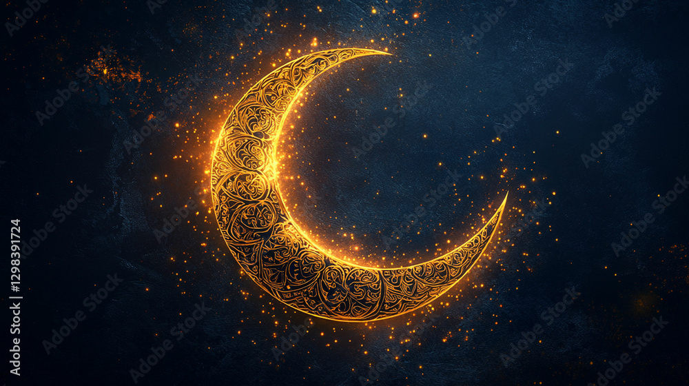 abstract background with golden moon and stars planets