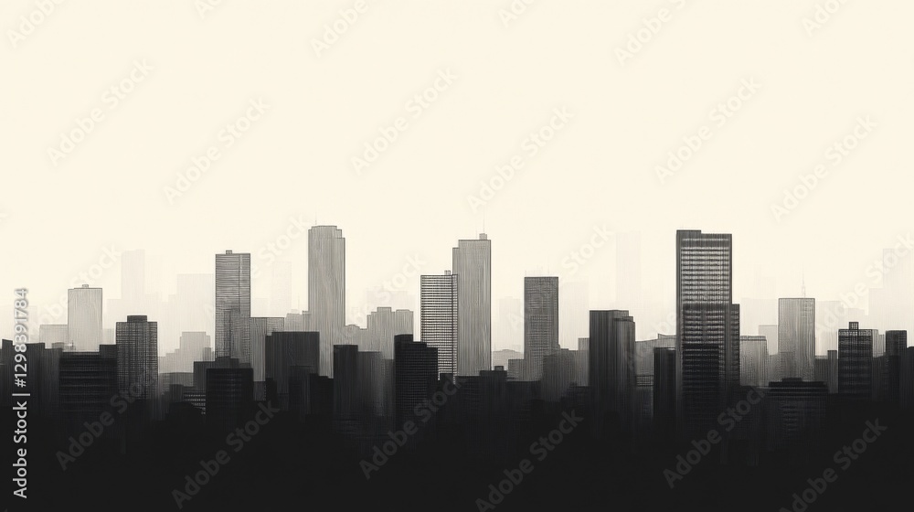 Fototapeta premium City Skyline Silhouette, Misty Day