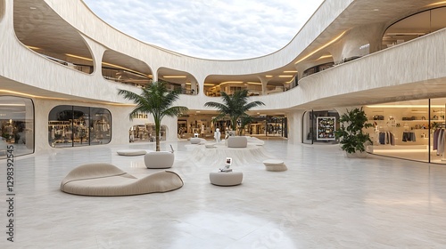 Architectural Rendering Depicting an Open Airy Modern Shopping Mall Interior