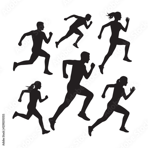 Training athletes silhouettes. Isolated sportsmen and sportswomen silhouettes on white background. Black and white vector design. Sport. Professional Athletes. Athletics event. Icons, signs.