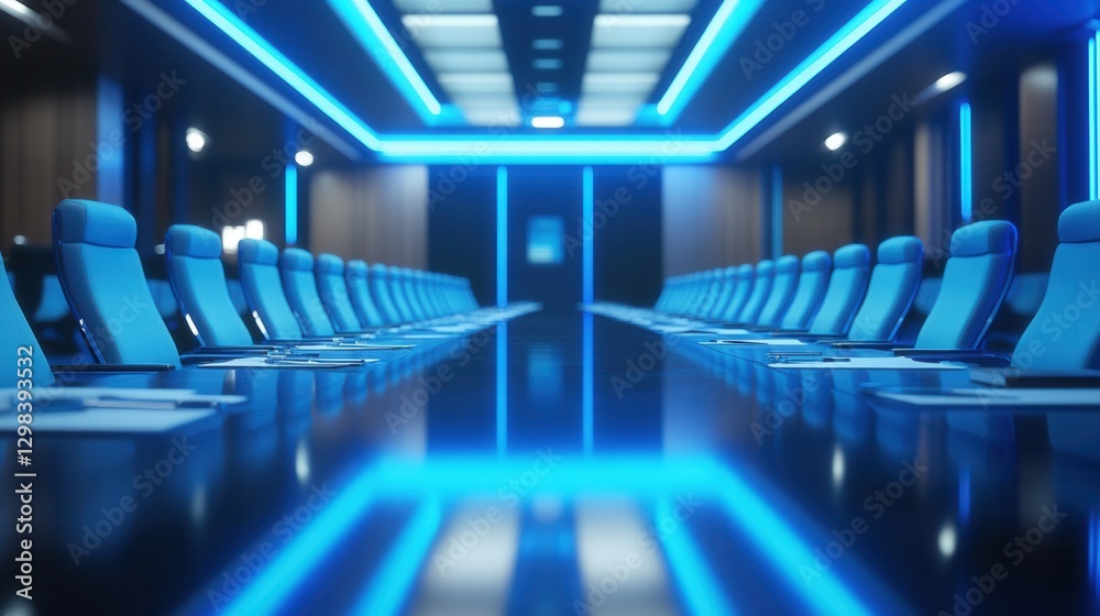 Fototapeta premium Modern Conference Room with Blue Lighting and Sleek Design Elements