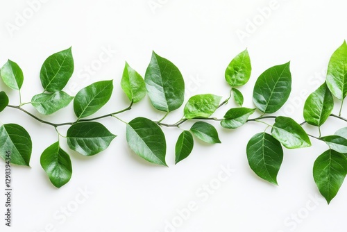 Green Vine on White Background - Lush green leaves, symbolizing nature, growth, freshness, purity, and life. A vibrant perfect for spring and summer themes