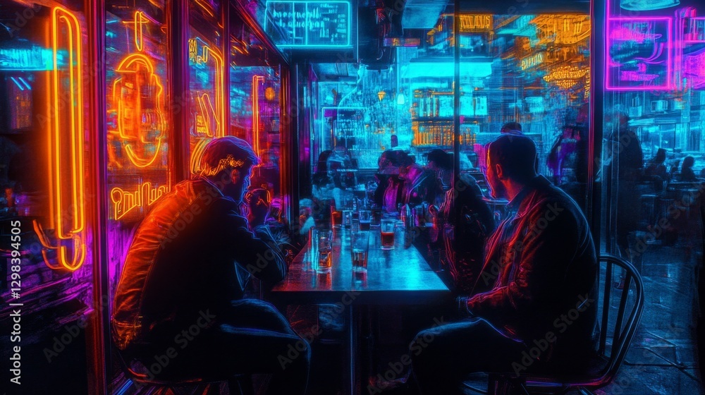 Neon Outline Effect View with Contrasts with Vibrant Neon Outline Effect View with Contrasts with Vibrant