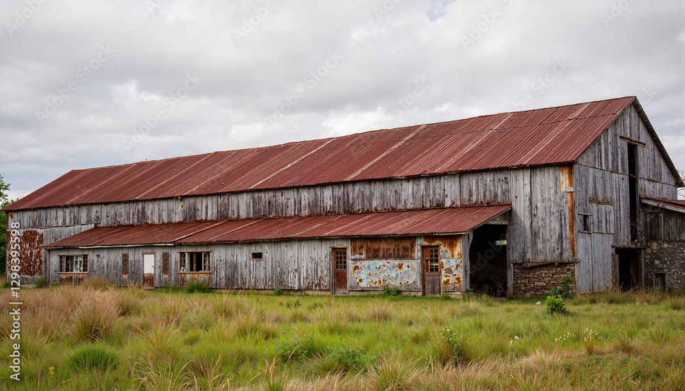 Aged factory building in rural setting during overcast day, decay concept Aged factory building in rural setting during overcast day, decay concept