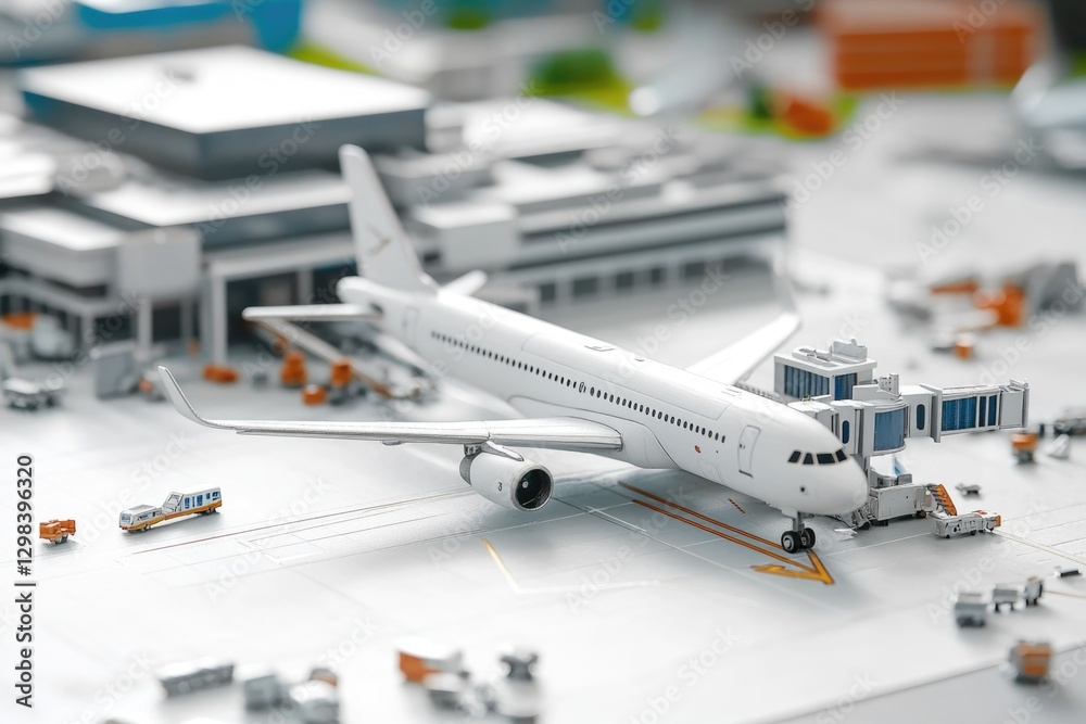 A model of an airplane on display at an airport terminal, perfect for travel or aviation-themed projects A model of an airplane on display at an airport terminal, perfect for travel or aviation-themed projects