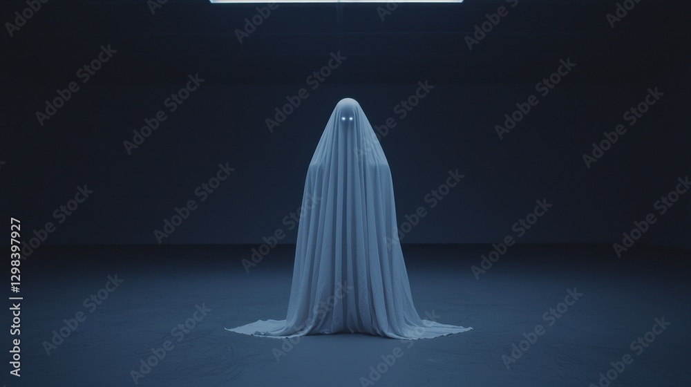 Ethereal Figure in Dimly Lit Space with Floating Illumination Effect Ethereal Figure in Dimly Lit Space with Floating Illumination Effect
