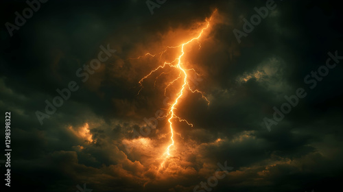 Fototapeta Naklejka Na Ścianę i Meble -  Powerful Lightning Striking Dark Clouds