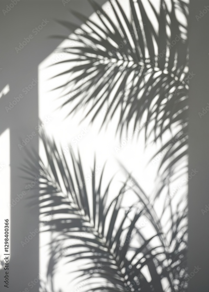 Obraz premium Shadow of palm leaves on a white wall. Black and white. Palm Shadow Play
