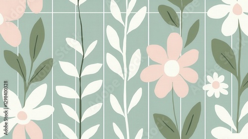 Floral Pattern with Soft Colors and Geometric Background Design