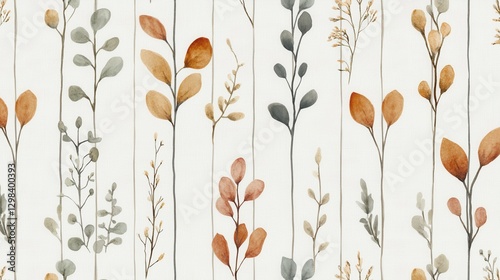 Elegant botanical pattern with delicate foliage and earthy tones