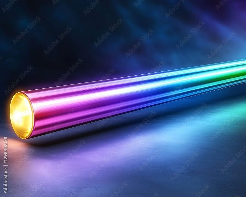 Luminous rod, vivid colors, glows on ground, dark abstract; for tech, science concepts, design use Luminous rod, vivid colors, glows on ground, dark abstract; for tech, science concepts, design use