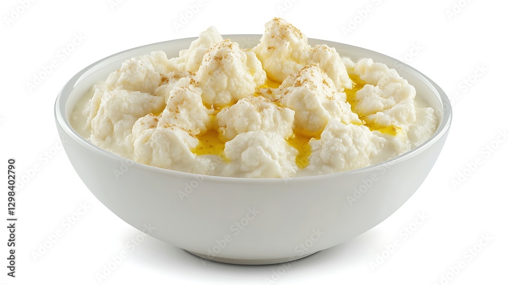 Creamy dairy dip in white bowl, studio shot against white background Creamy dairy dip in white bowl, studio shot against white background