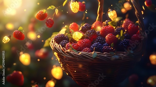 Floating Basket of Mixed Berries Caught in Enchanting Light