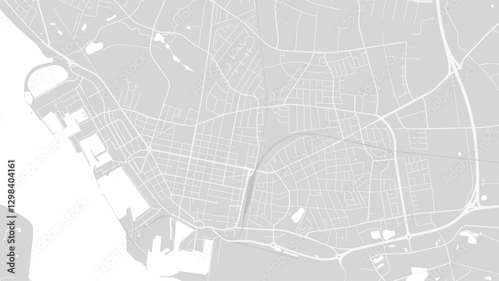 Background Esbjerg map, Denmark, white and light grey city poster. Vector map with roads and water.