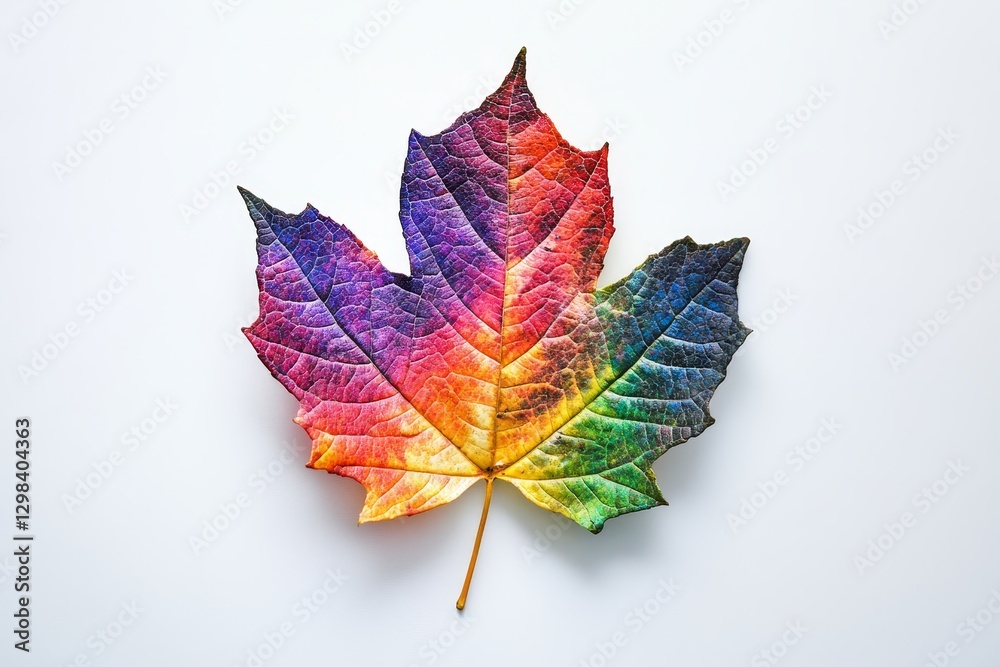 Rainbow Maple Leaf on White - Vibrant autumn leaf, painted with rainbow colors, symbolizes nature, beauty, change, creativity, and diversity. A real on white Rainbow Maple Leaf on White - Vibrant autumn leaf, painted with rainbow colors, symbolizes nature, beauty, change, creativity, and diversity. A real on white