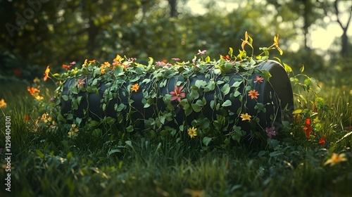 Official Battery Surrounded by Colorful Vines and Flowers in Nature
