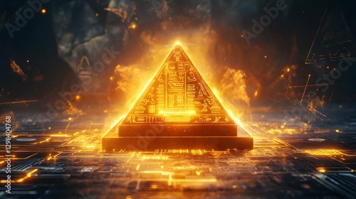Illuminated Pyramid Battery Surrounded by Glowing Energy Field