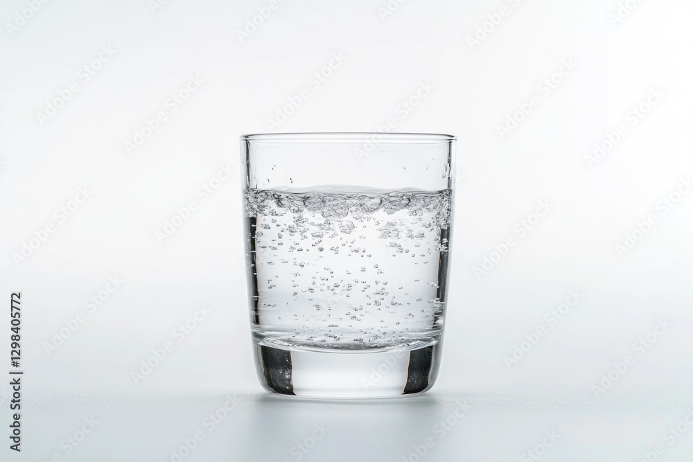 A glass filled with water sits on a table A glass filled with water sits on a table
