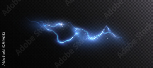 Bright flickering lightning effect, thunderstorm, stormy weather, electric discharge. Vector illustration