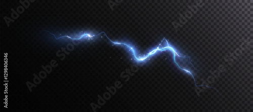 Bright flickering lightning effect, thunderstorm, stormy weather, electric discharge. Vector illustration