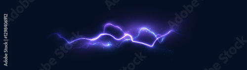 Bright flickering lightning effect, thunderstorm, stormy weather, electric discharge. Vector illustration