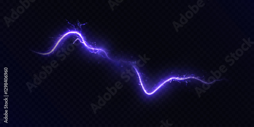 Bright flickering lightning effect, thunderstorm, stormy weather, electric discharge. Vector illustration