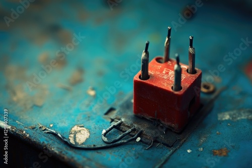 Close-up shot of a bright red object placed on a calm blue surface photo