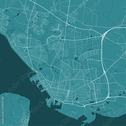 Obraz na płótnie Blue Esbjerg map, city in Denmark. Streetmap, municipality area. w salonie
