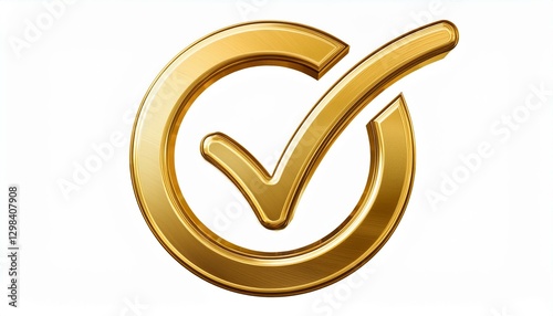 golden checkmark icon inside circle isolated on white background png element
