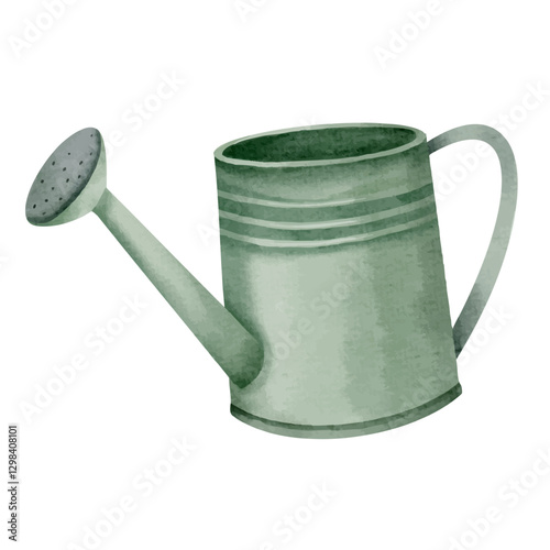 Watercolor watering can. Gardening element, hand drawn agricultural illustration.
