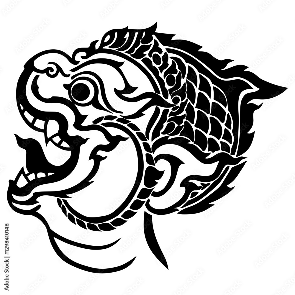 Fototapeta premium Hanuman Head Silhouette - Vector Art for Laser Cutting and Engraving. Thai style