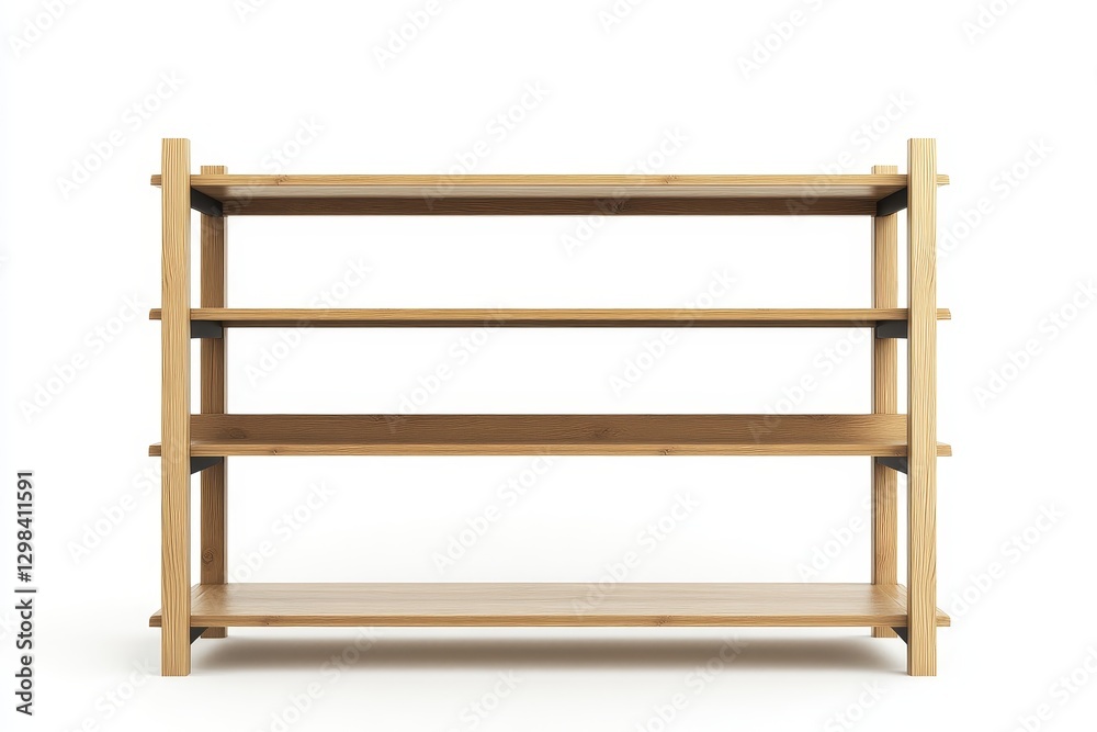 Simple Wooden Shelf Unit - A clean, minimalist four-shelf wooden shelving unit perfect for storage or display. Neutral color, simple design Simple Wooden Shelf Unit - A clean, minimalist four-shelf wooden shelving unit perfect for storage or display. Neutral color, simple design