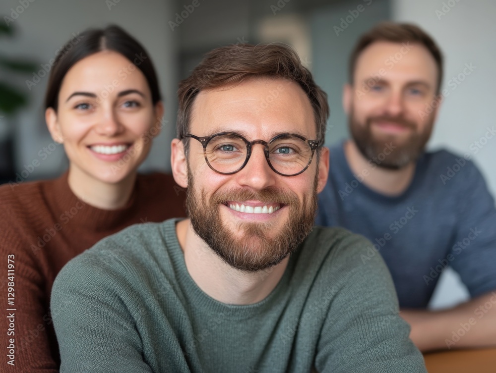 three people smiling, close up three people smiling, close up