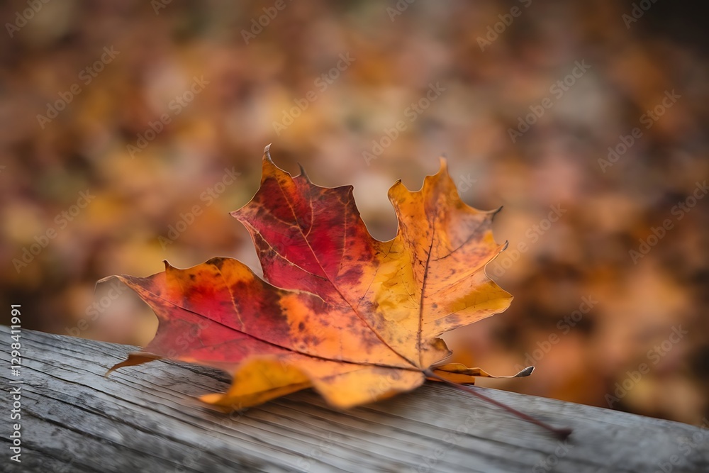 Autumn maple leaf on wooden background with bokeh effect Autumn maple leaf on wooden background with bokeh effect
