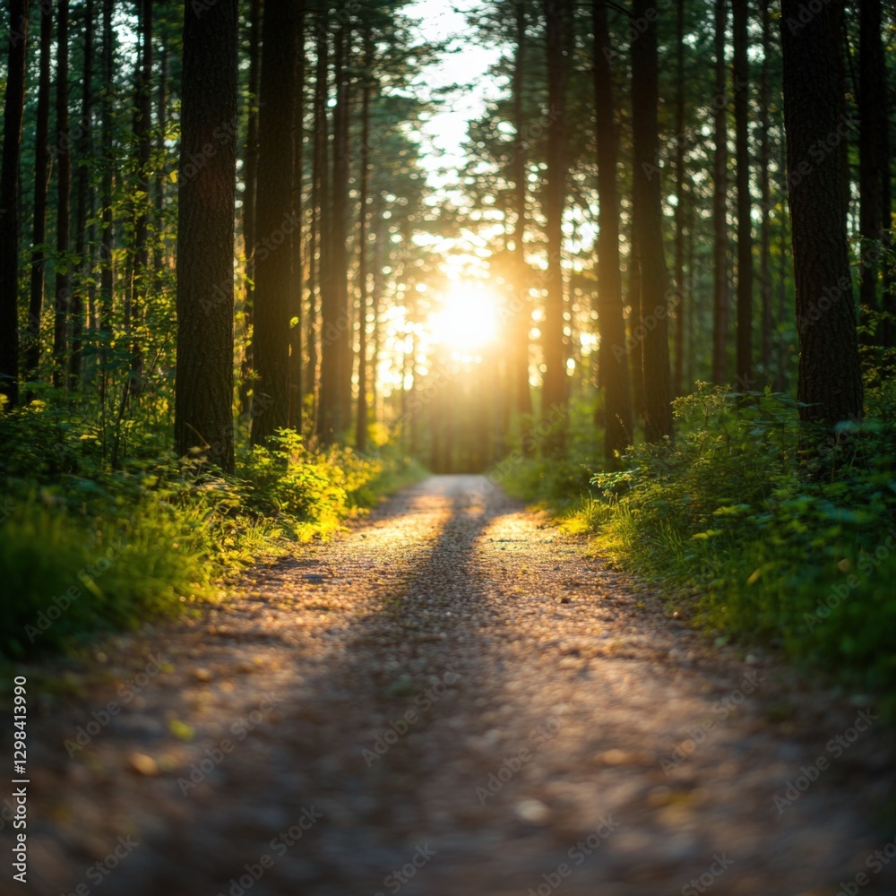 Obraz premium Sunlit Pathway Through a Forest