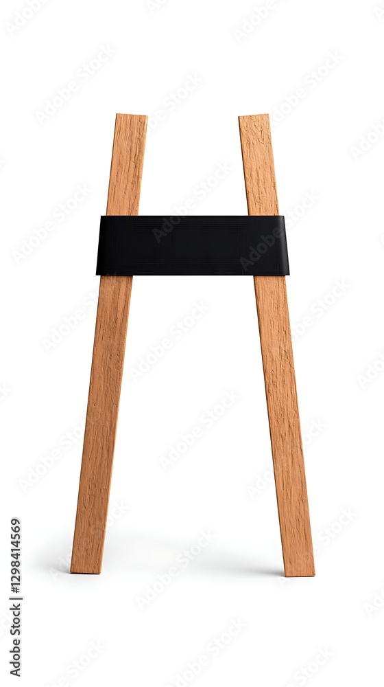 A simple wooden easel with a black band in the center, suitable for displaying artwork or supporting canvases. A simple wooden easel with a black band in the center, suitable for displaying artwork or supporting canvases.