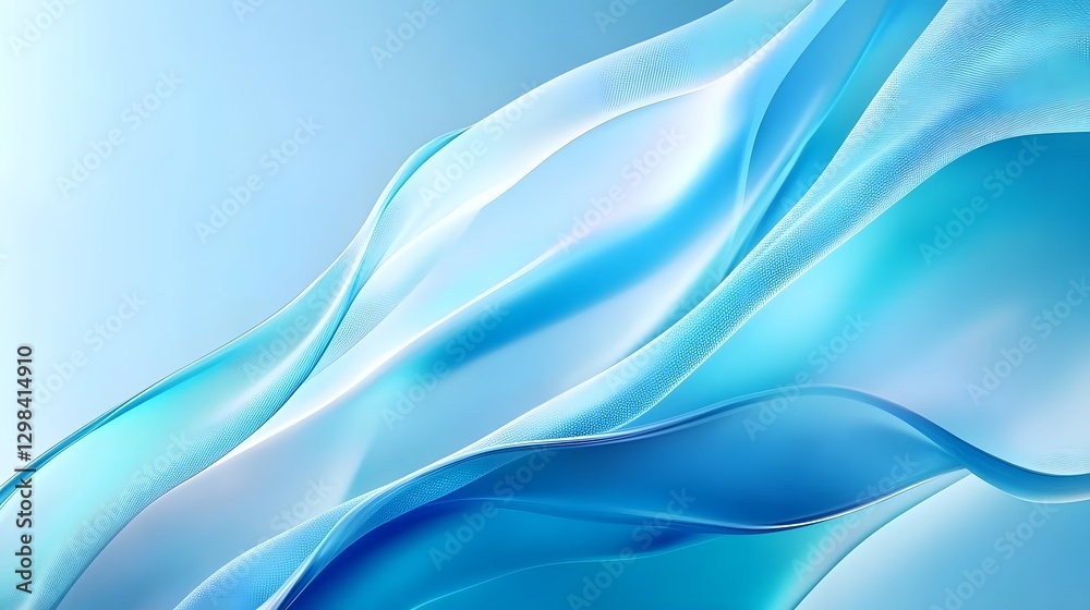 Fototapeta premium Abstract flowing blue fabric curves against a light blue background