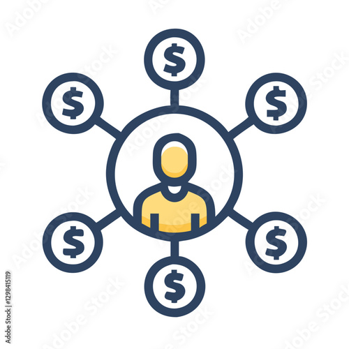 Financial connections infographic illustrating personal network and monetary transactions in a minimal style
