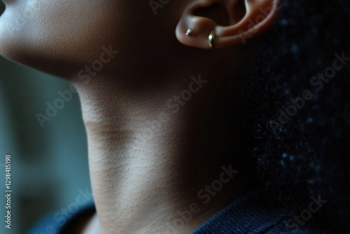 A close-up shot of a person's ear piercings, ideal for uses in fashion or beauty contexts photo