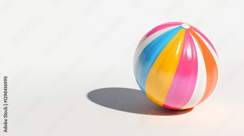 Vibrant 3D Rendered Beach Ball with Colorful Stripes on White Background Vibrant 3D Rendered Beach Ball with Colorful Stripes on White Background