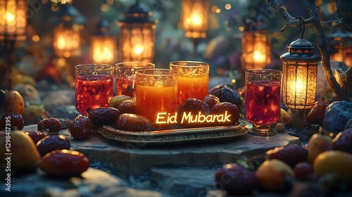 A muslim festival  eid mubarak and some juices