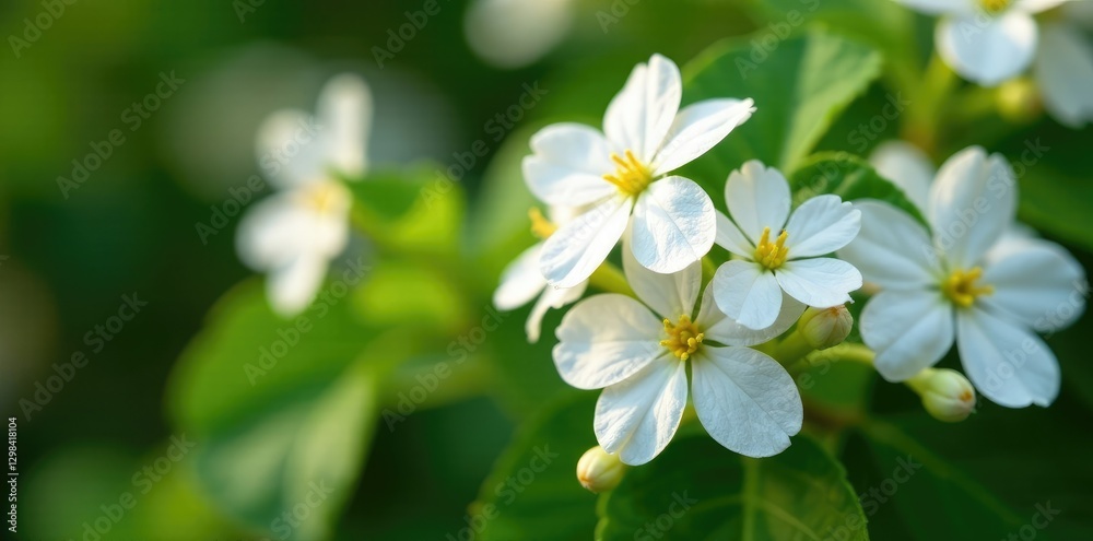 White flowers on shrub Lantana canescens in garden, shrub, white White flowers on shrub Lantana canescens in garden, shrub, white