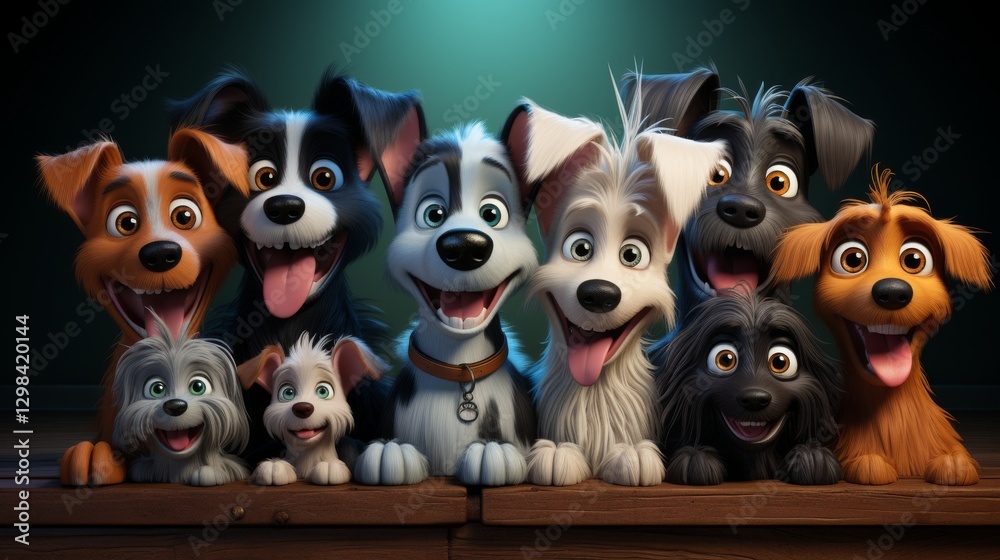 Fototapeta premium Cheerful Cartoon Dogs Celebrating World Dog Day in 3D Style