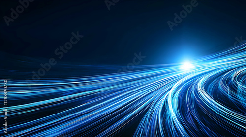 Abstract Blue Light Stream Creating Dynamic Motion and Speed Over Dark Background
