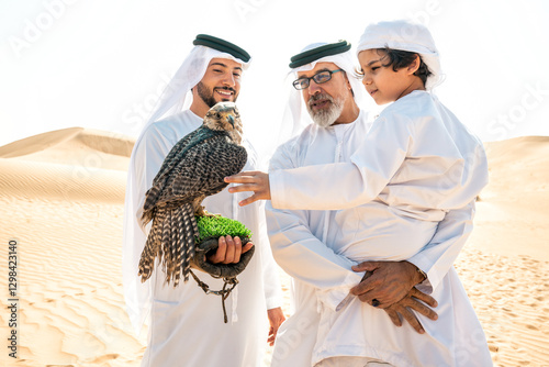 Photography Three generation family making a safari in the desert of Dubai